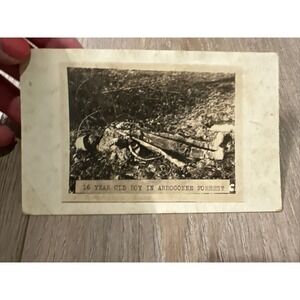 Vintage RPPC Postcard ~ WWI‎ 16 Year old boy  in Arrogonne Forest real photo